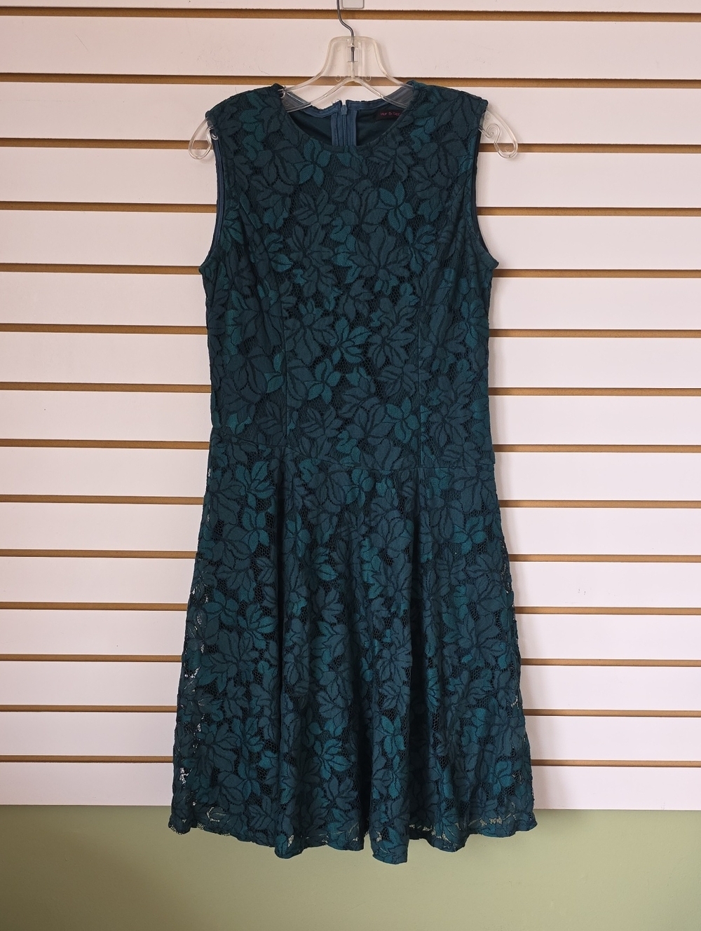 Teal Floral Lace Fit-and-Flare Dress